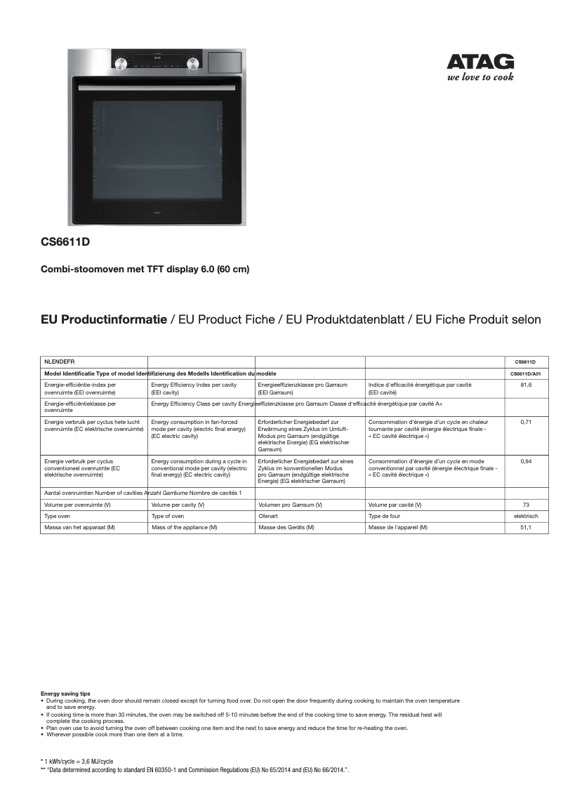 Página 1 del manual Manual de usuario Atag CS6611D