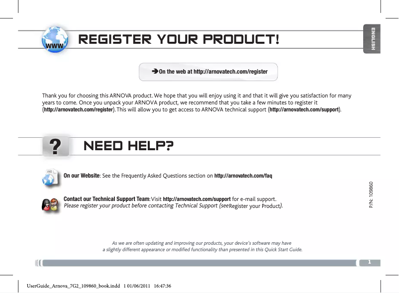 Imagen de la primera página del manual del dispositivo Arnova 7 G2