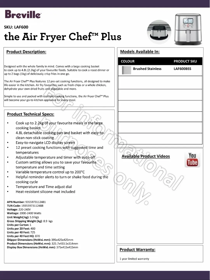 Imagen de la primera página del manual del dispositivo the Air Fryer Chef Plus LAF600