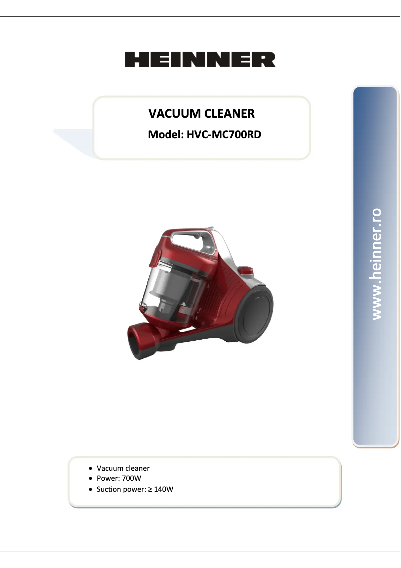 Página 1 del manual Manual de usuario Heinner HVC-MC700RD