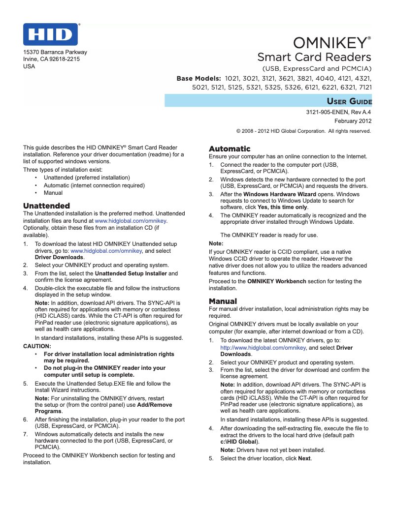 Página nº 1 - Manual de usuario HID Identity 3021 USB