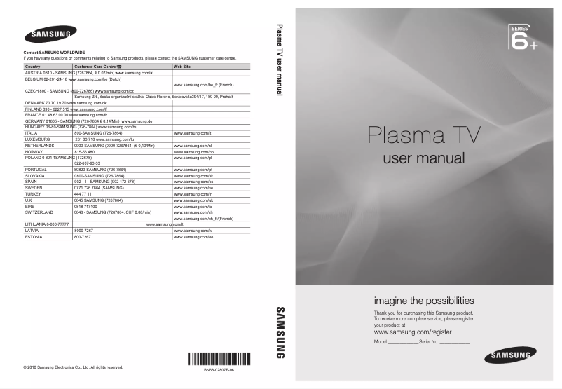 Página 1 del manual Manual de usuario Samsung PS58C6500TW