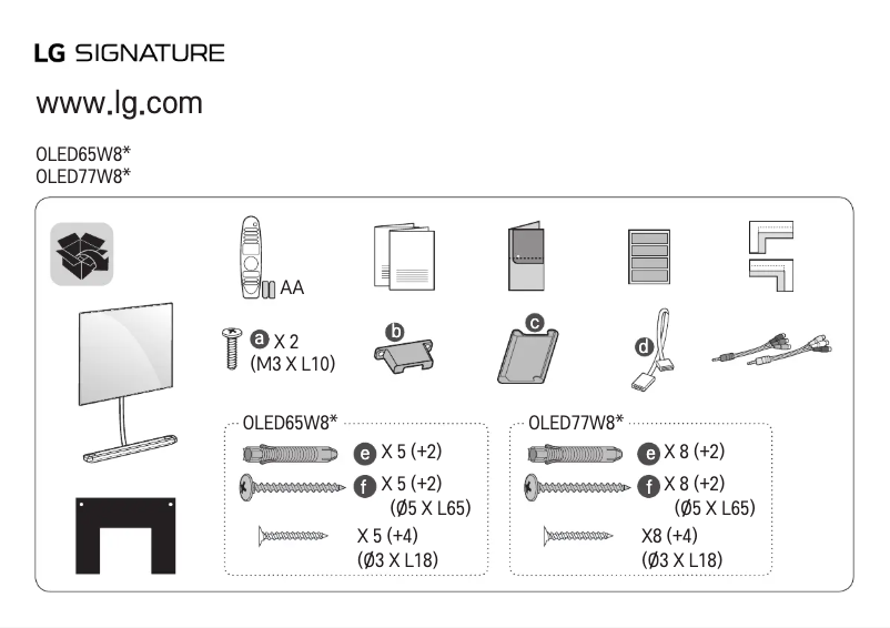 Imagen de la primera página del manual del dispositivo OLED77W8XCA