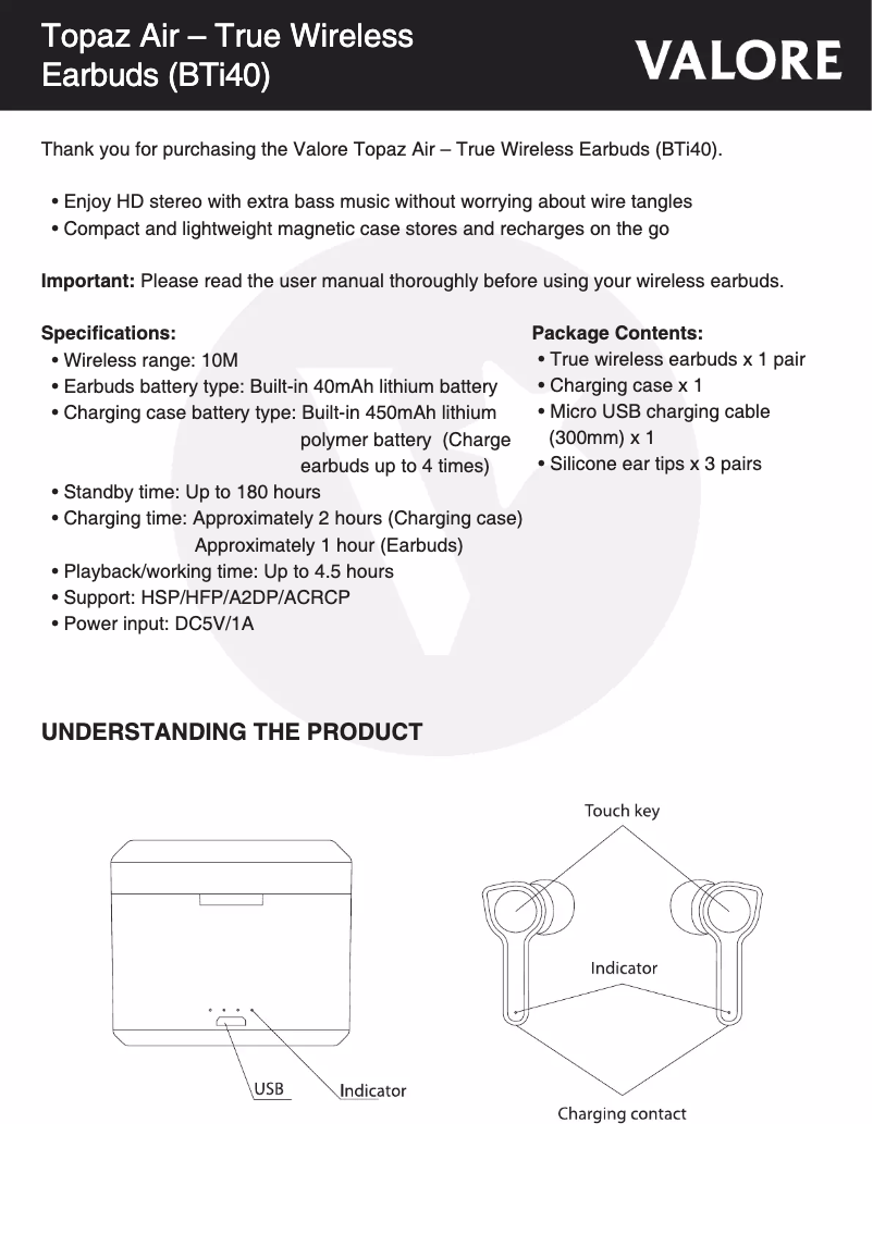 Página 1 del manual Manual de usuario Valore BTi40