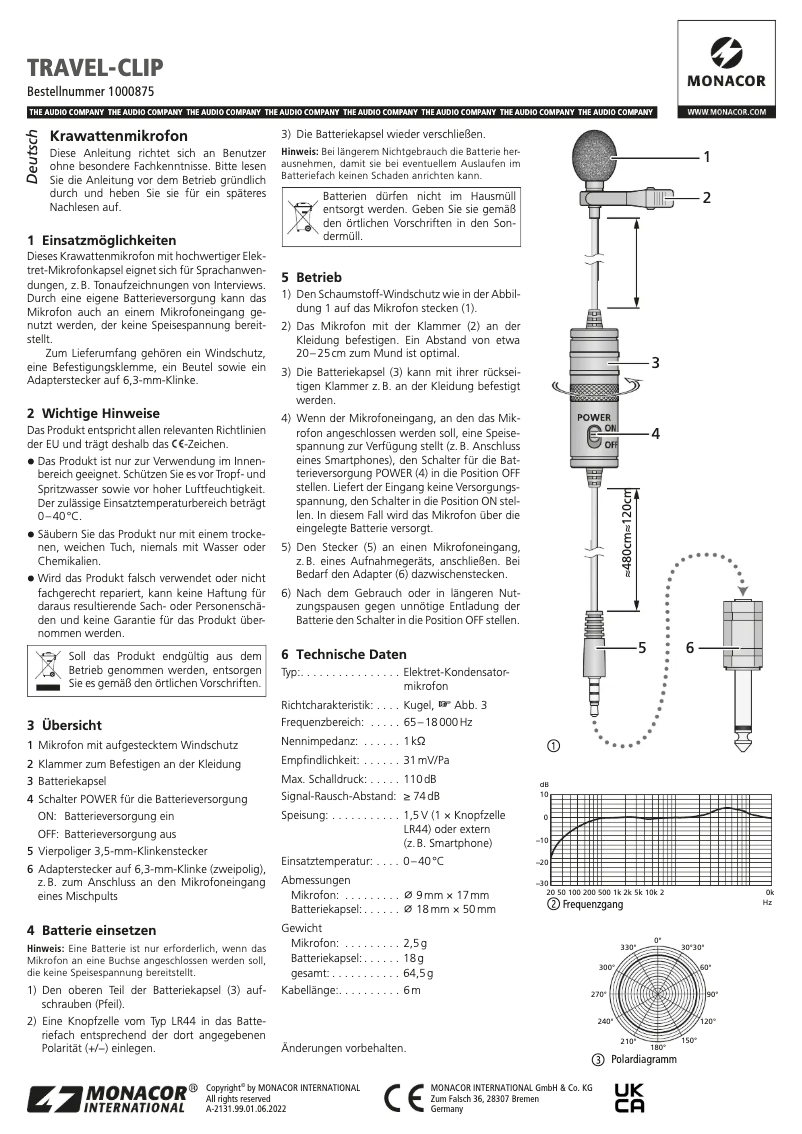 Página 1 del manual Manual de usuario Monacor TRAVEL-CLIP