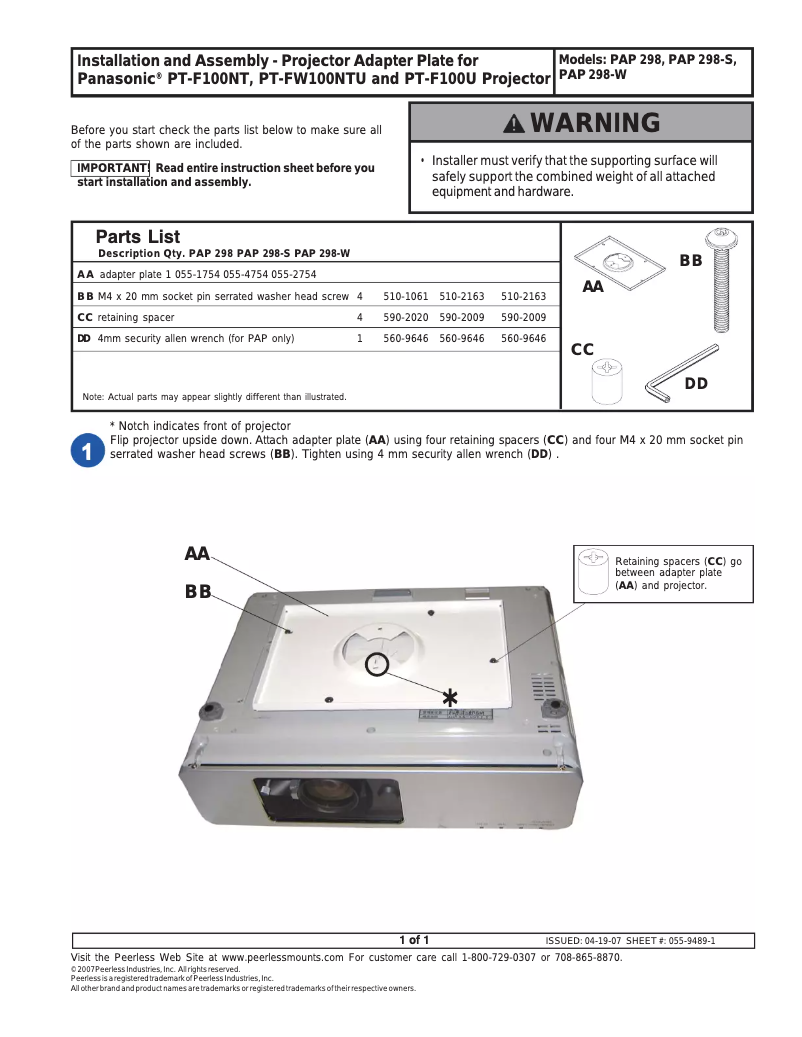 Página 1 del manual Manual de usuario Peerless-AV PAP-298