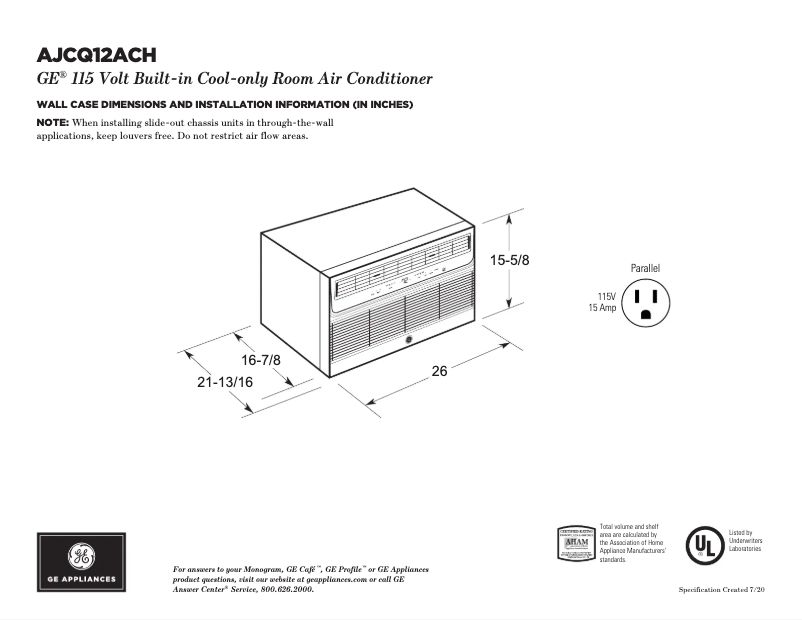 Página 1 del manual Ficha técnica GE AJCQ12ACH