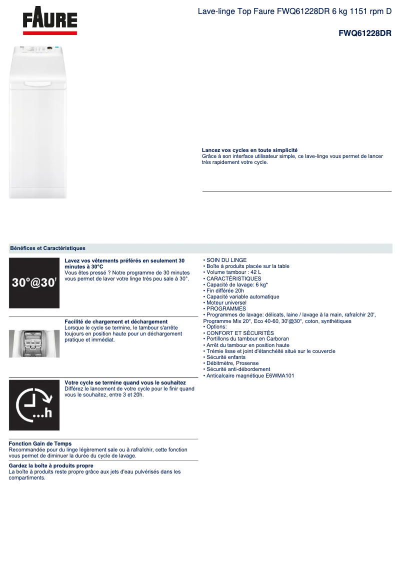 Página nº 1 - Ficha técnica Faure FWQ61228DR