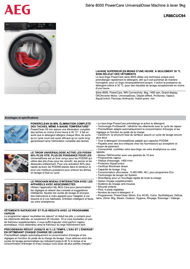 Página 1 del manual Ficha técnica AEG LR86CUC94