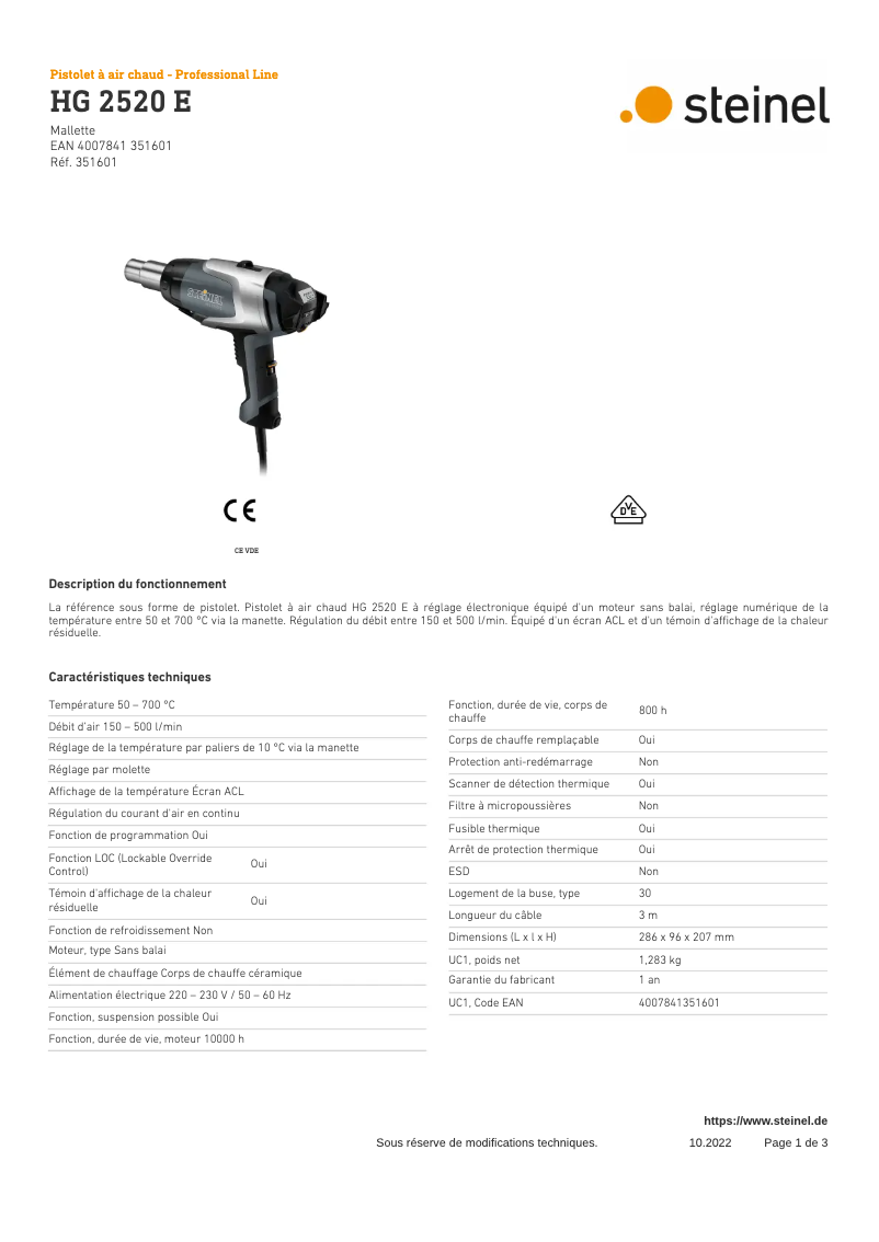 Página nº 1 - Ficha técnica Steinel HG 2520 E