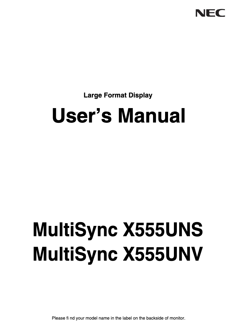 Imagen de la primera página del manual del dispositivo MultiSync X555UNV