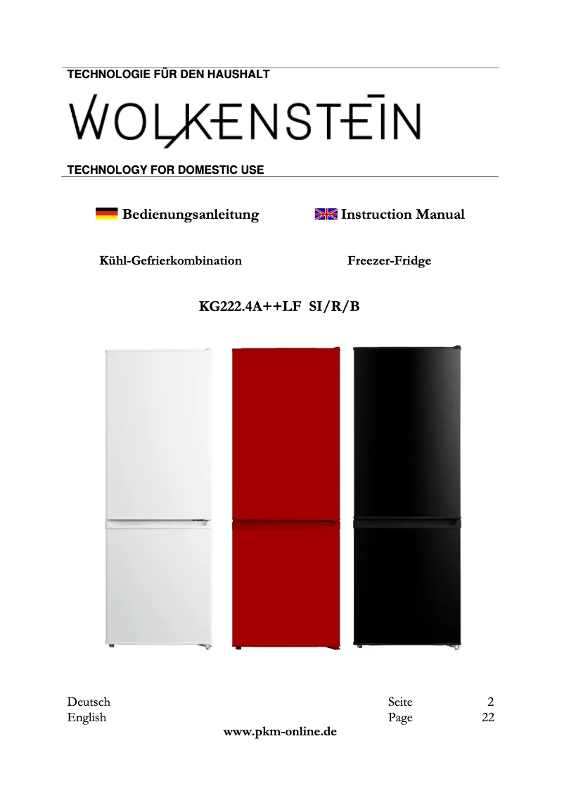 Página 1 del manual Manual de usuario Wolkenstein KG222.4A++LF B