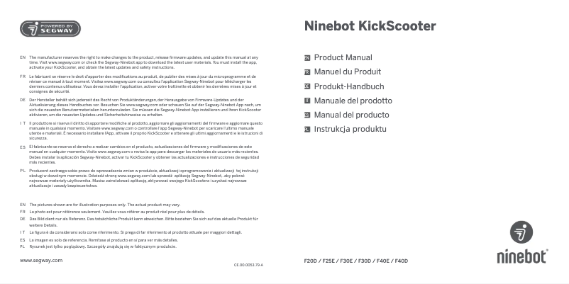 Imagen de la primera página del manual del dispositivo Ninebot KickScooter F40E