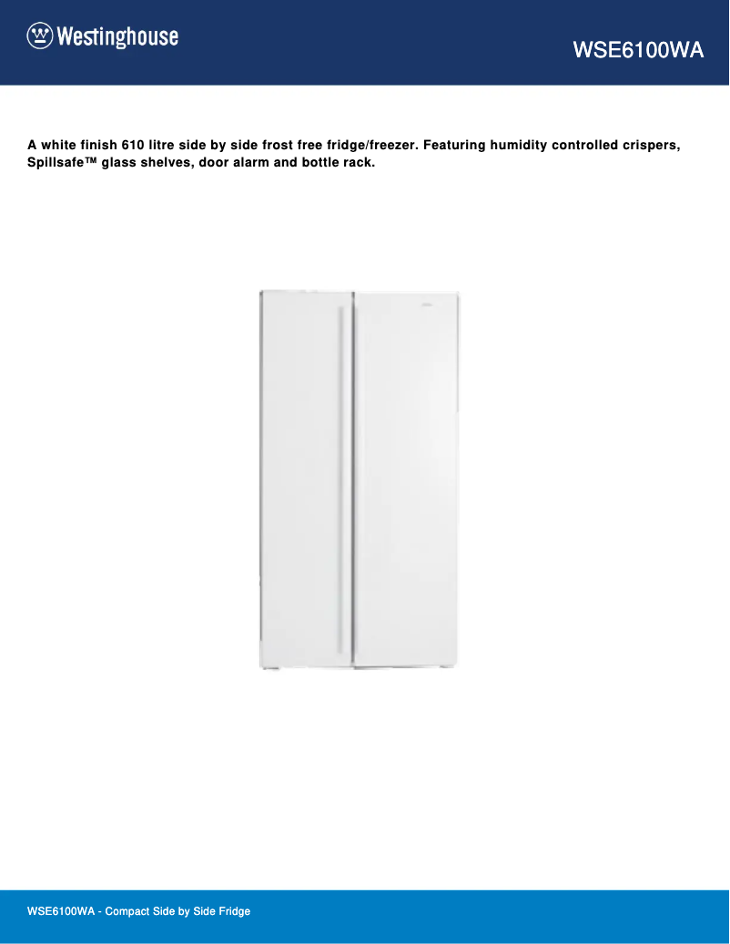 Página 1 del manual Ficha técnica Westinghouse WSE6100WA