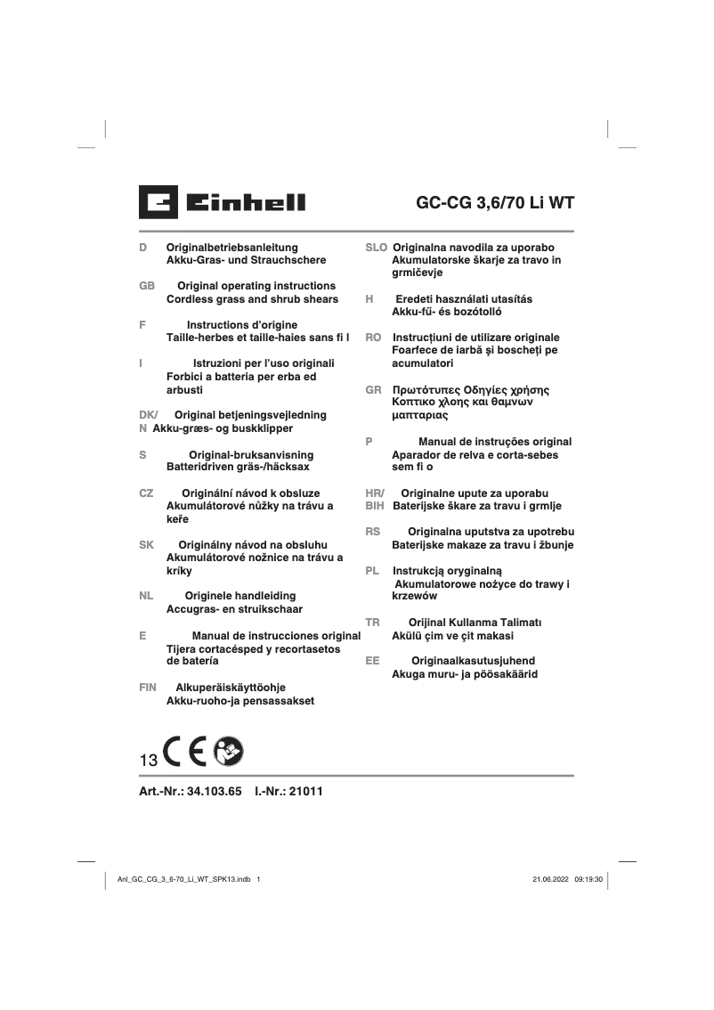 Imagen de la primera página del manual del dispositivo GC-CG 3,6/70 Li WT