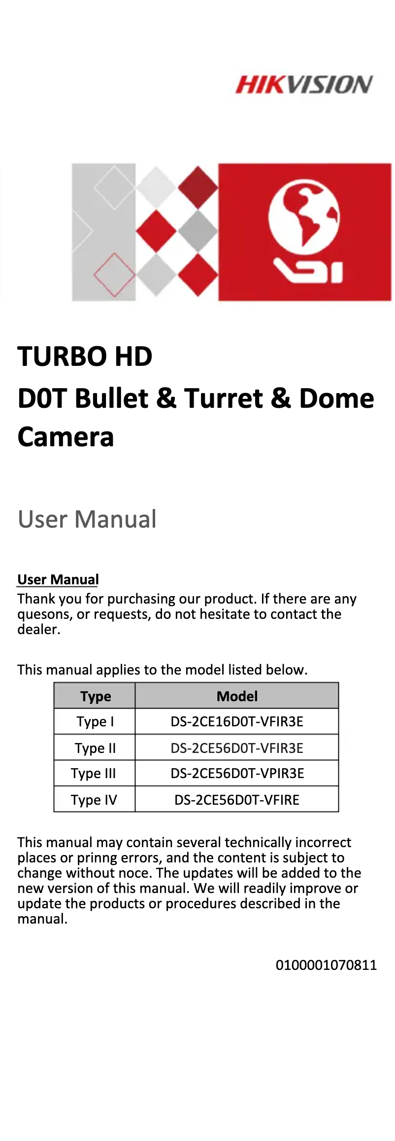 Página 1 del manual Manual de instrucciones Hikvision DS-2CE56D0T-VFIR3E