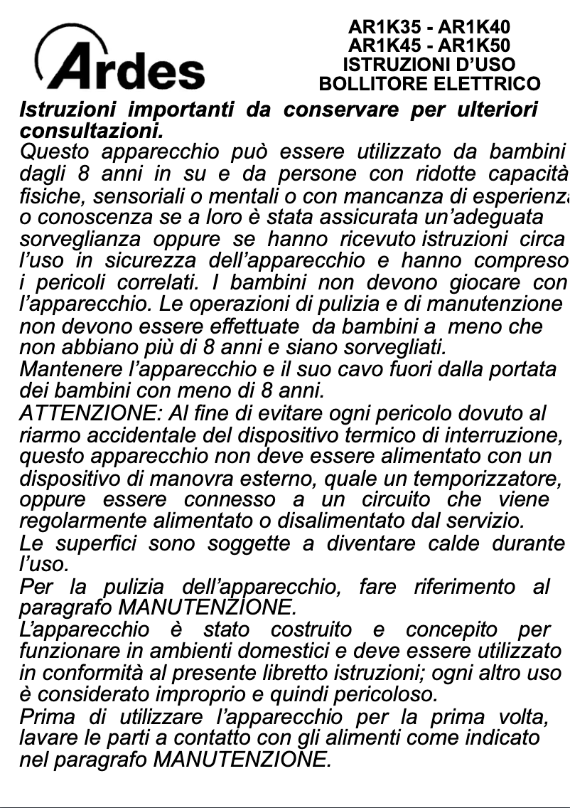 Imagen de la primera página del manual del dispositivo AR1K45