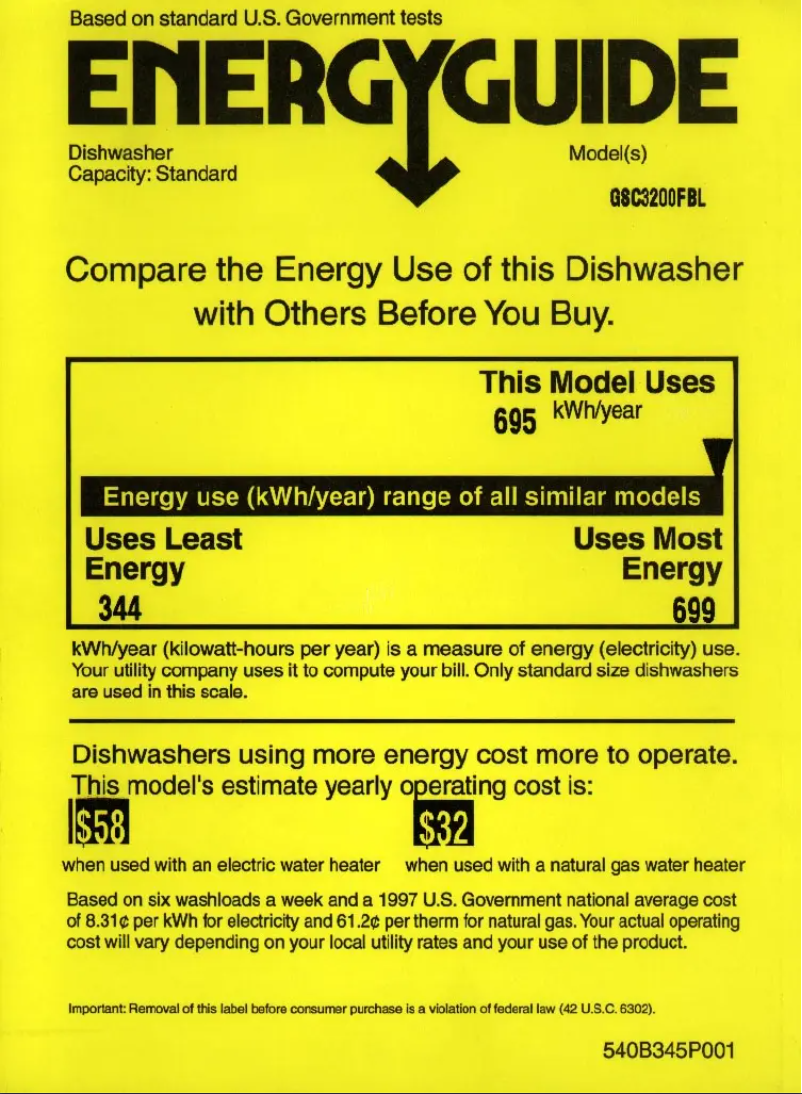 Página 1 del manual Etiqueta energética GE GSC3200FBL