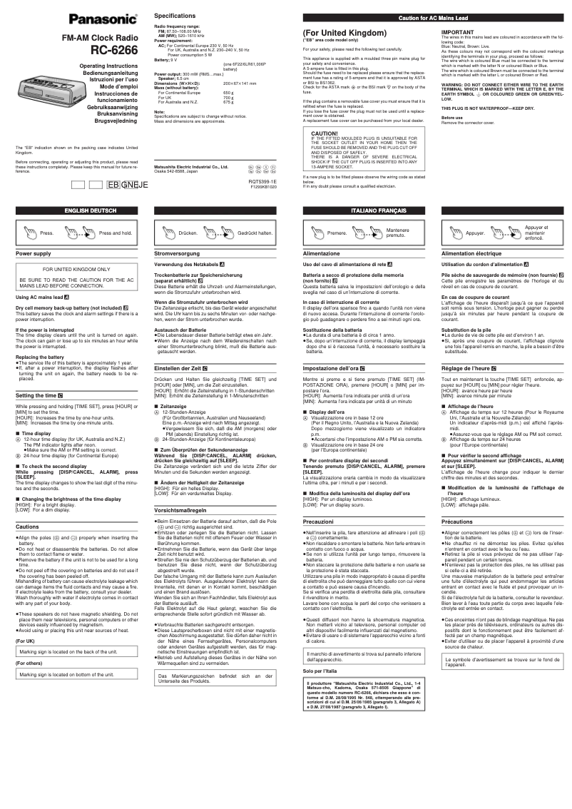Imagen de la primera página del manual del dispositivo RC-6266