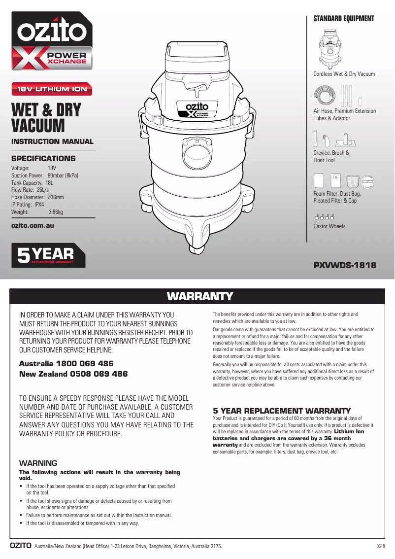 Página nº 1 - Manual de usuario Ozito PXVWDS-1818