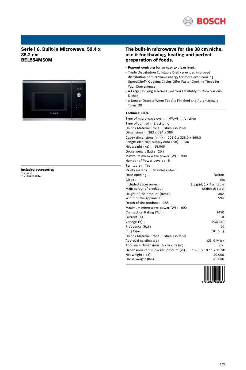 Imagen de la primera página del manual del dispositivo BEL554MS0M
