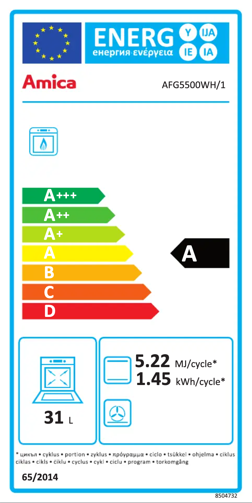 Página nº 1 - Etiqueta energética Amica AFG5500WH
