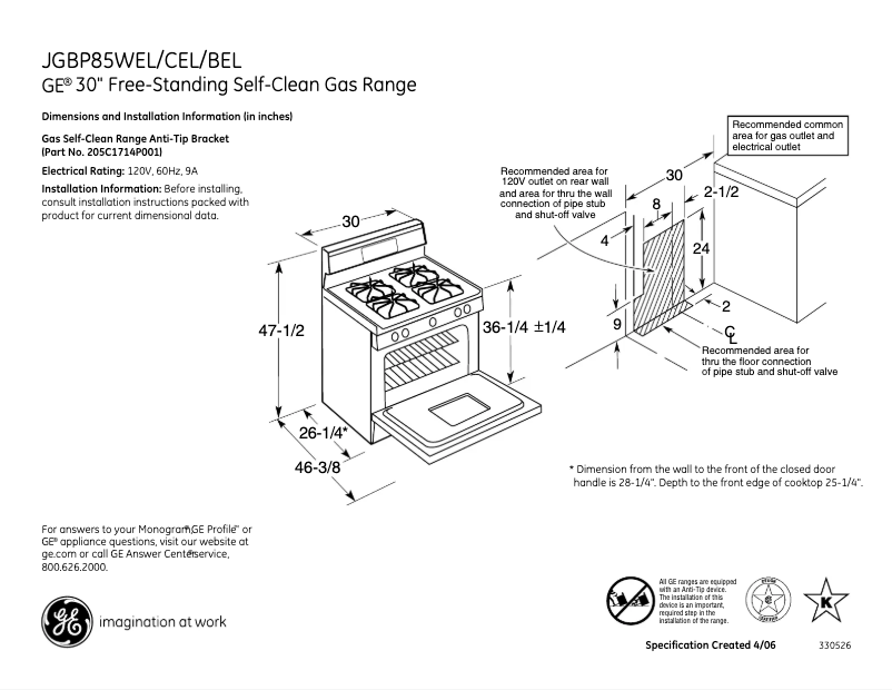 Página 1 del manual Ficha técnica GE JGBP85BELBB