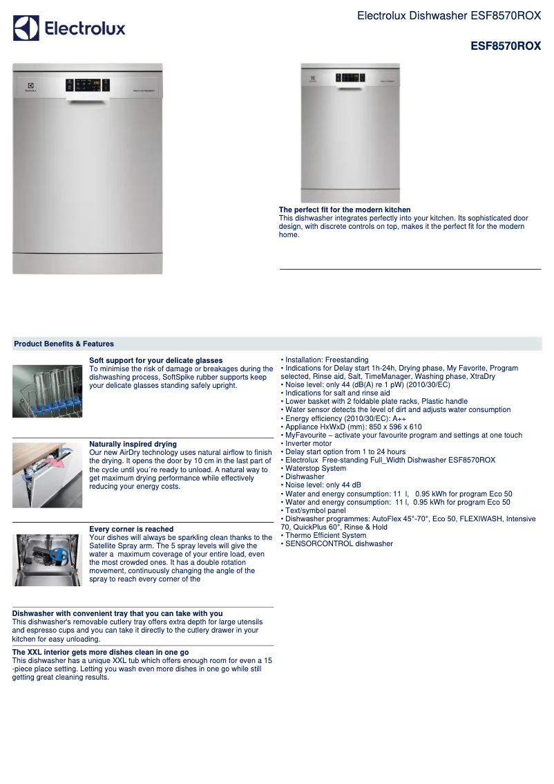 Página 1 del manual Ficha técnica Electrolux ESF8570ROX