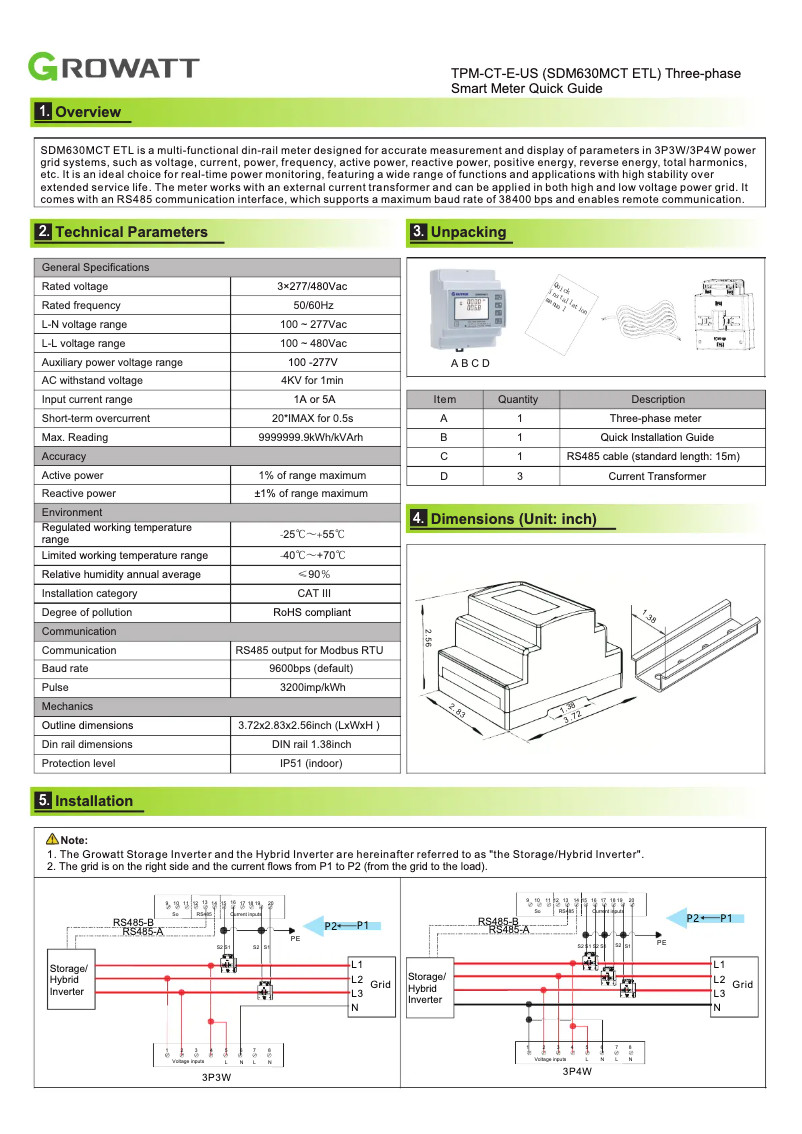 Página 1 del manual Manual de usuario Growatt TPM-CT-E-US