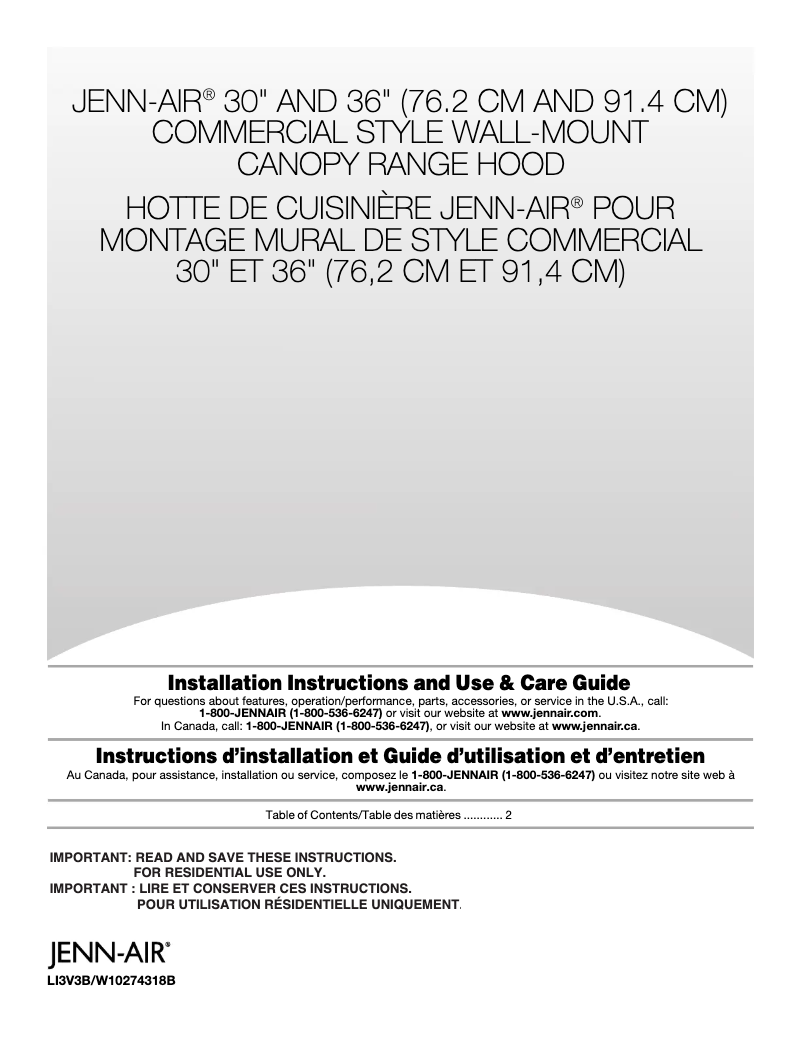 Página 1 del manual Guía de instalación JennAir JXU9136HP