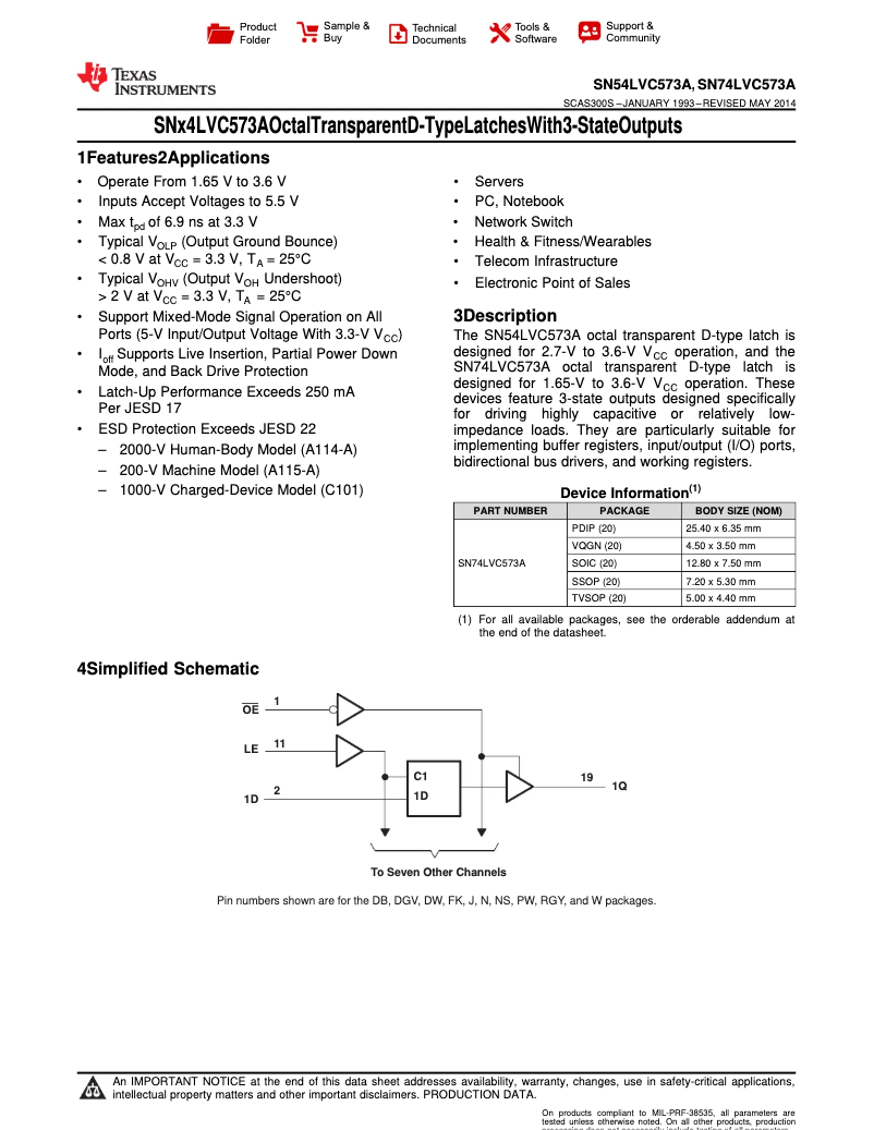 Página 1 del manual Manual de usuario Texas Instruments SN74LVC573AN