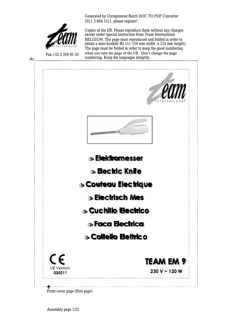 Página 1 del manual Manual de usuario Team EM 9