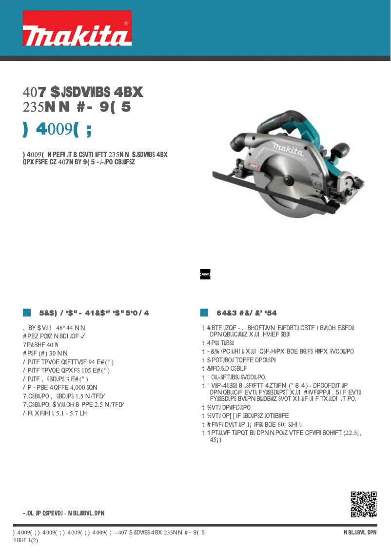 Página 1 del manual Ficha técnica Makita HS009GZ