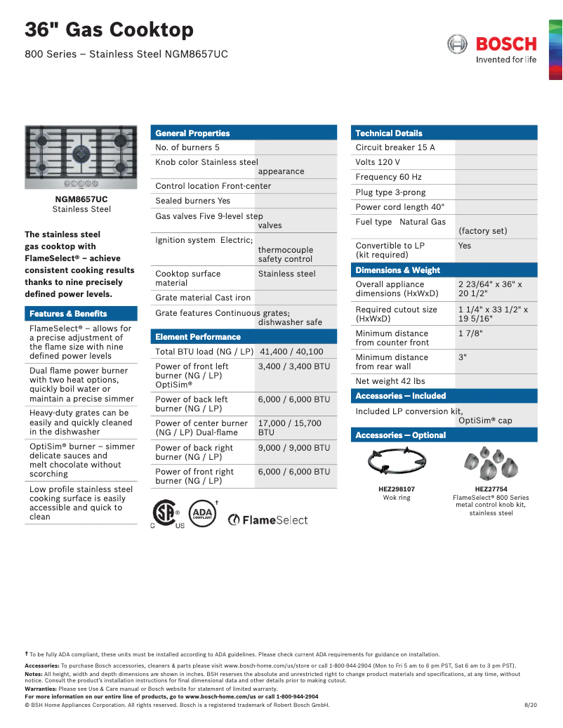 Página 1 del manual Ficha técnica Bosch NGM8657UC