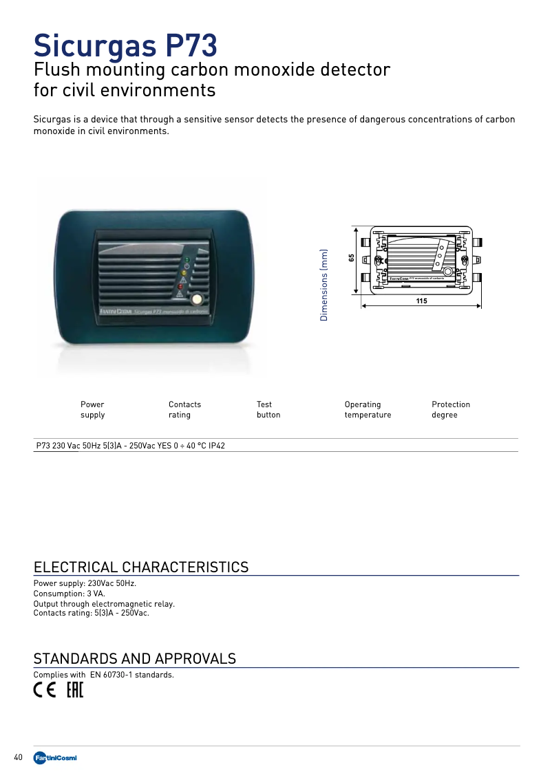 Imagen de la primera página del manual del dispositivo Sicurgas P73
