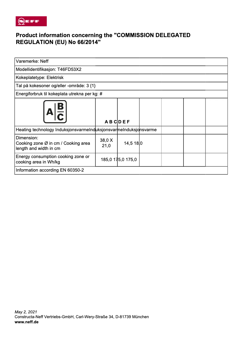 Página 1 del manual Etiqueta energética Neff T46FD53X2