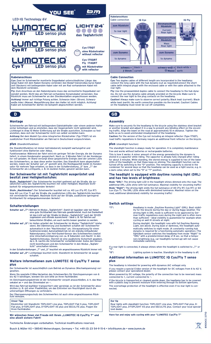 Imagen de la primera página del manual del dispositivo Lumotec IQ Cyo T
