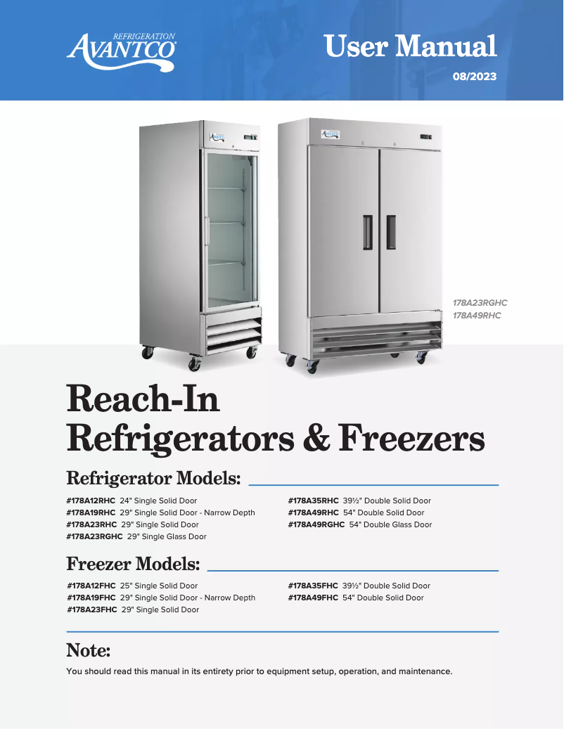 Página 1 del manual Manual de usuario Avantco A-49R-G-HC