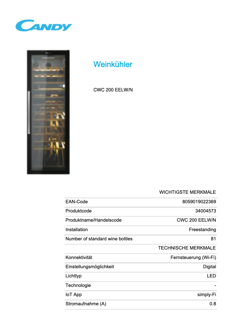 Imagen de la primera página del manual del dispositivo CWC 200 EELW/N