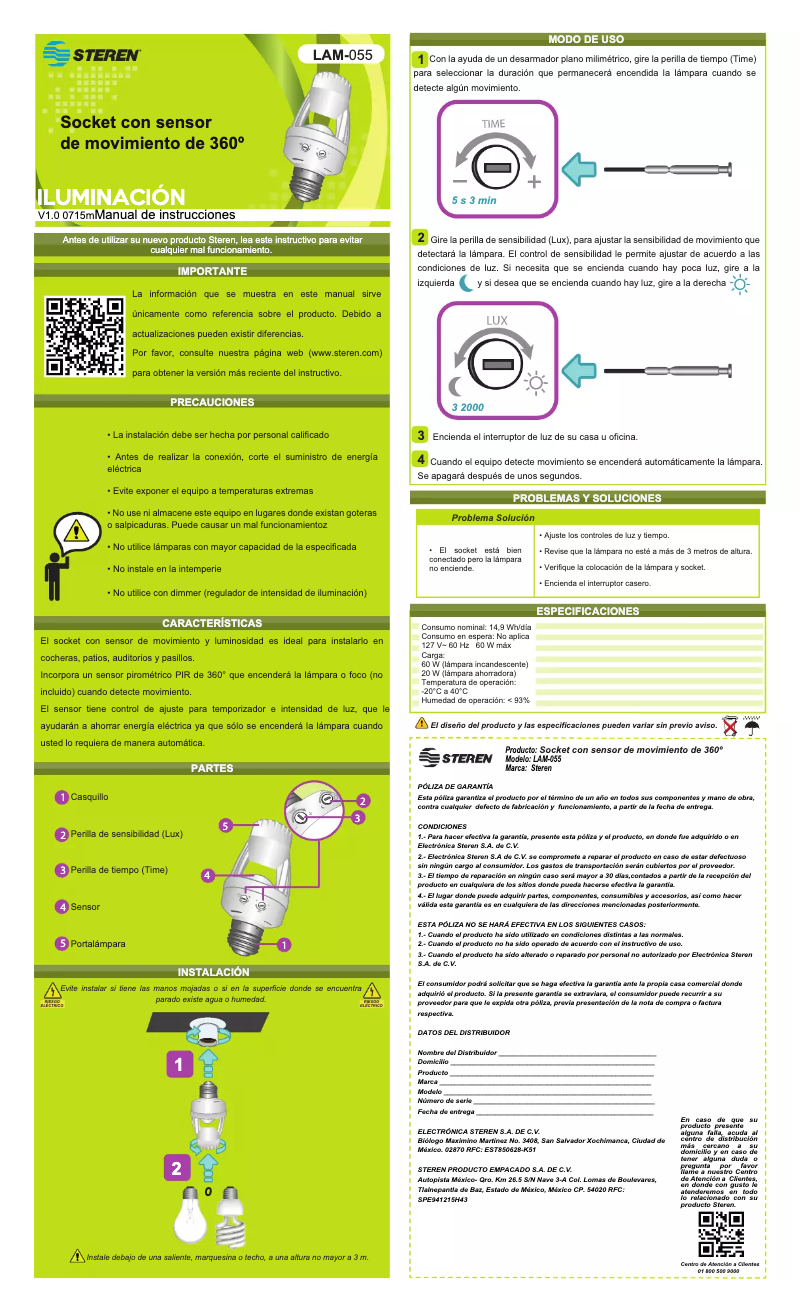 Imagen de la primera página del manual del dispositivo LAM-055
