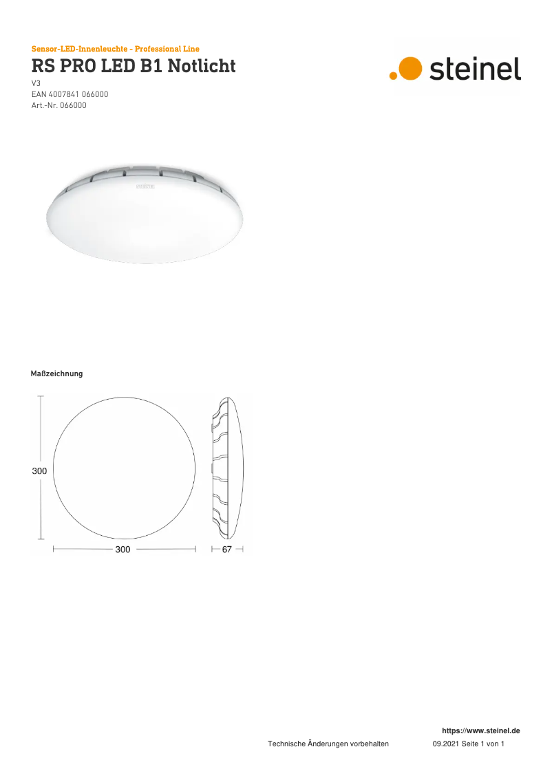 Página 1 del manual Dibujo técnico Steinel RS PRO B1 Notlicht S