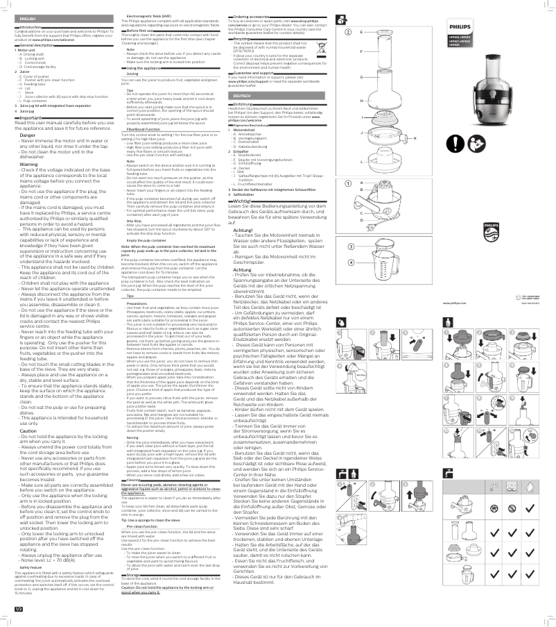 Imagen de la primera página del manual del dispositivo Avance Collection HR1925