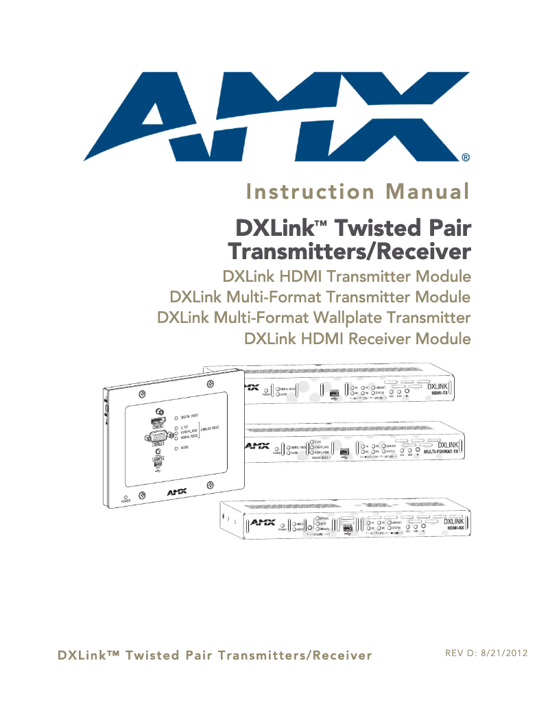 Imagen de la primera página del manual del dispositivo AVB-RX-DXLINK-HDMI