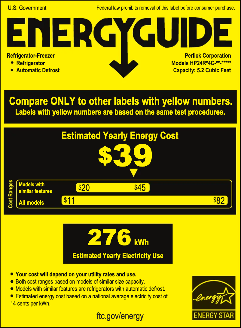 Página 1 del manual Etiqueta energética Perlick HP24RO-4-3L