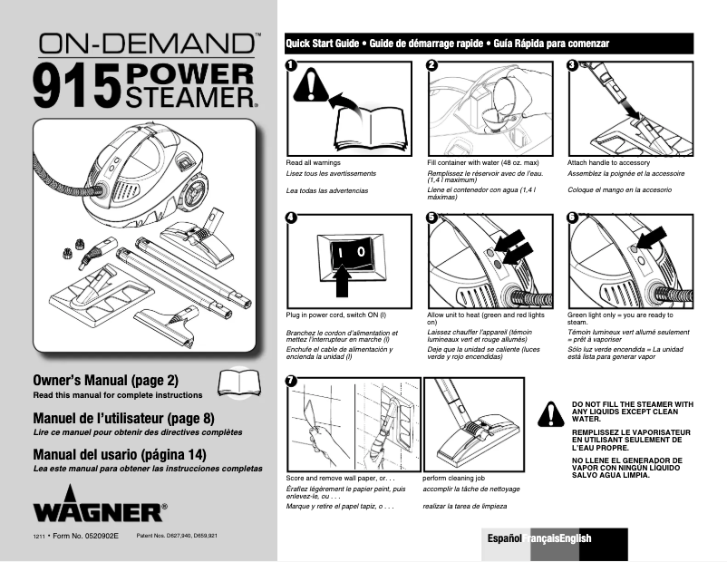 Imagen de la primera página del manual del dispositivo On-Demand 915 Power Steamer