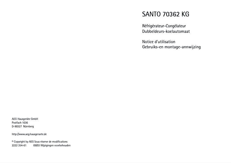 Página nº 1 - Manual de usuario AEG Santo 70362 KG