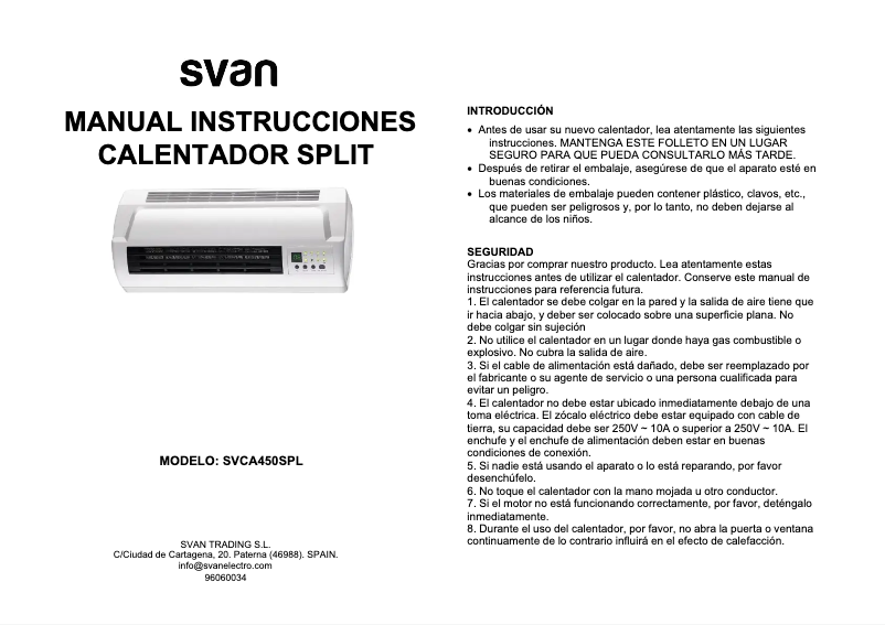 Página 1 del manual Manual de usuario SVAN SVCA450SPL
