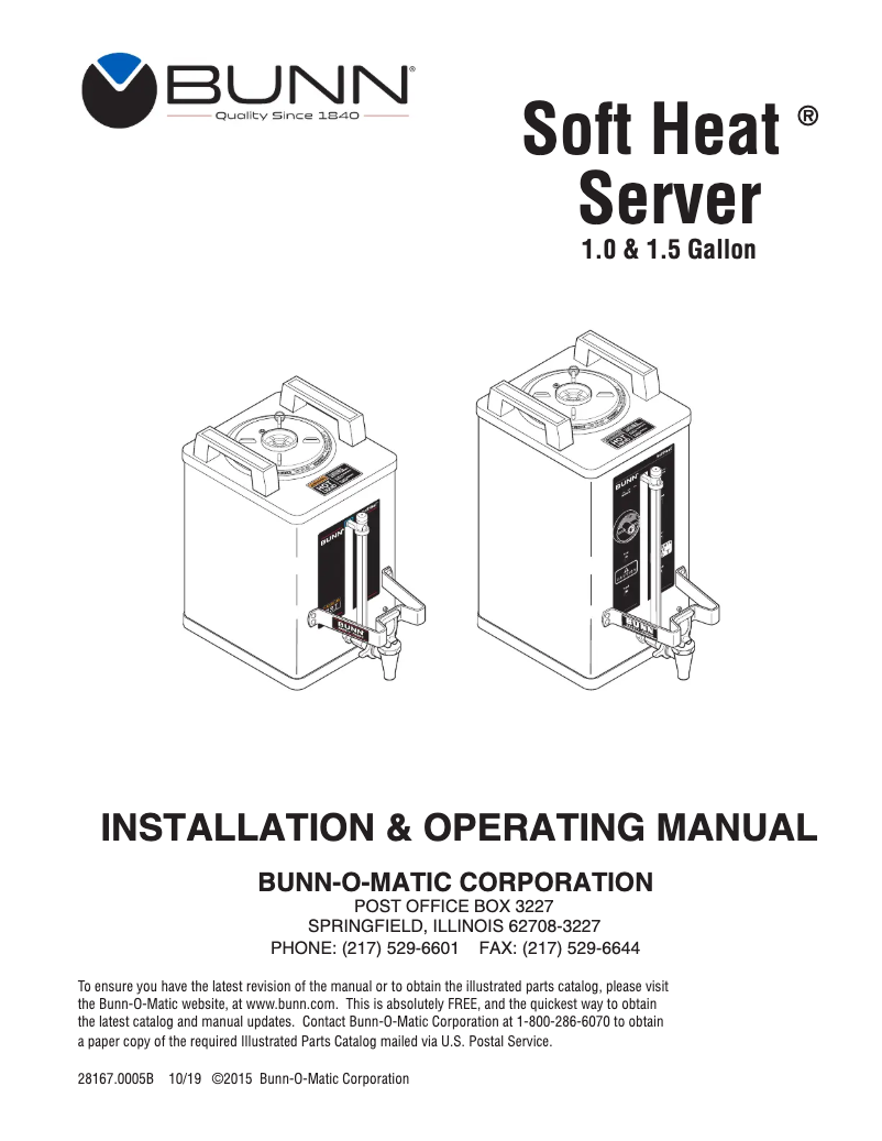 Página 1 del manual Guía de instalación Bunn Soft Heat