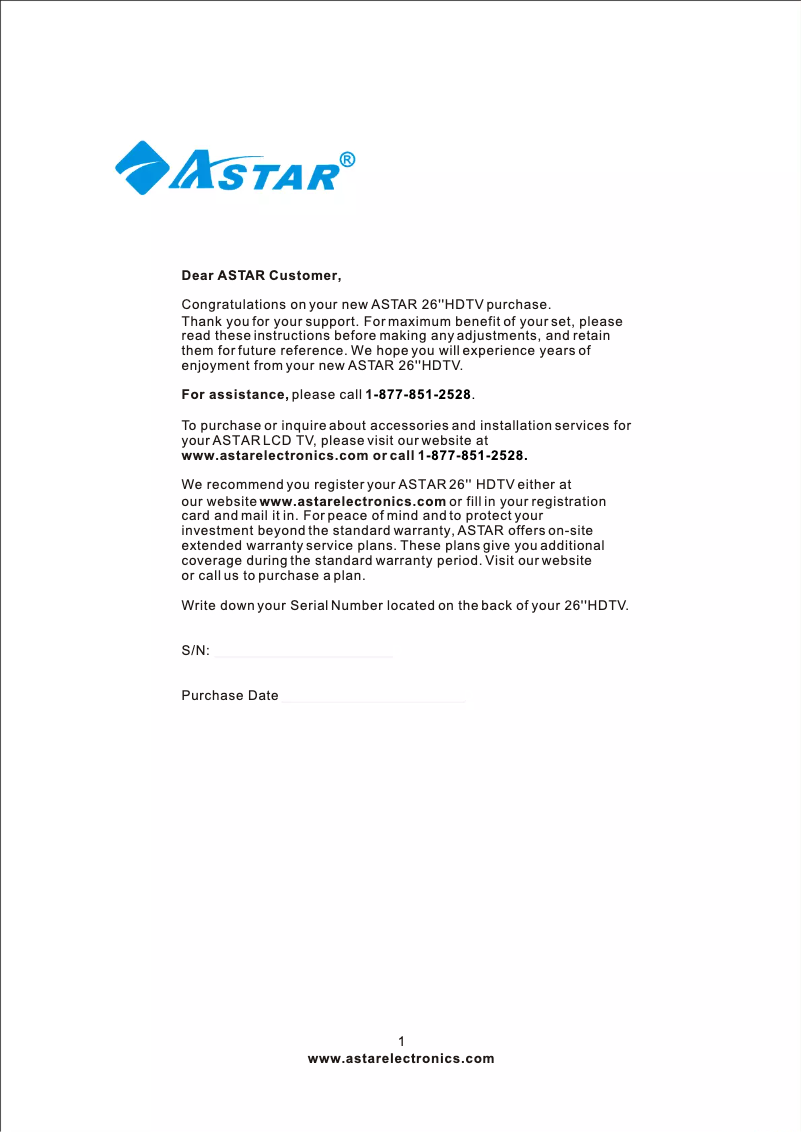 Página nº 1 - Manual de usuario Astar LTV-26HBG