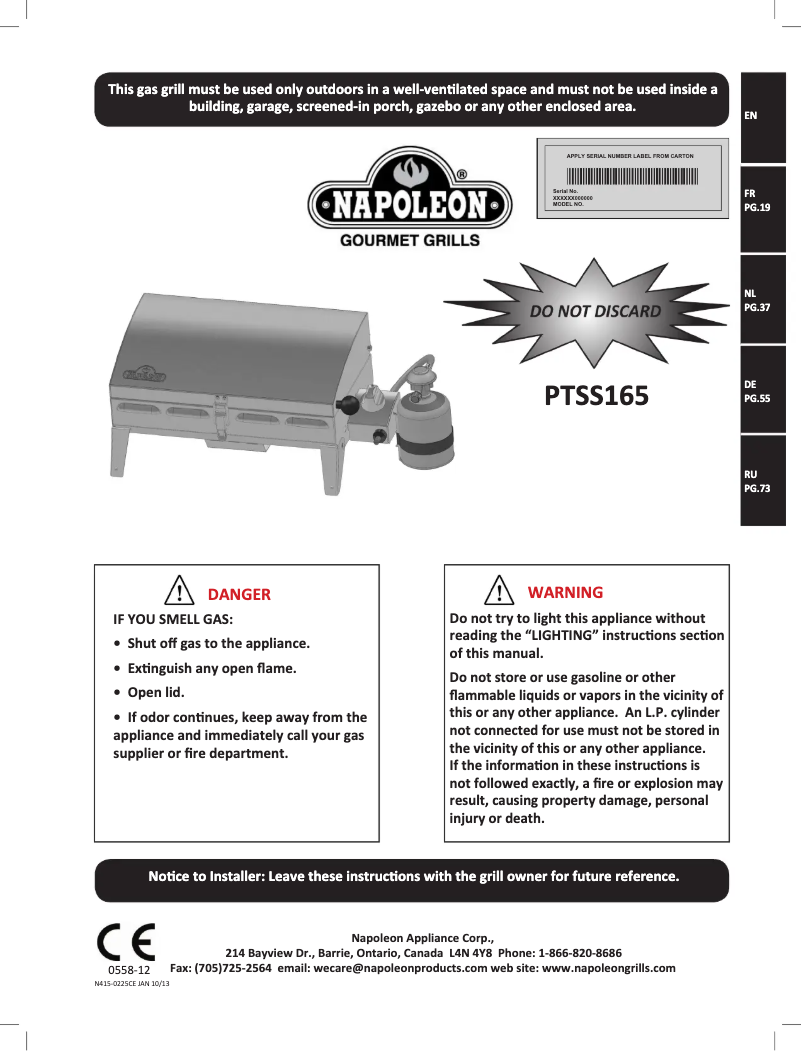 Página nº 1 - Manual de usuario Napoleon PTSS165 Marine